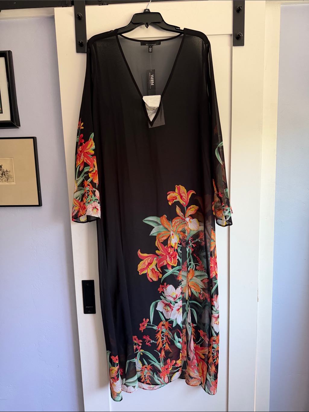 White House Black Market Black Maxi Dress With Red And Orange Floral Print